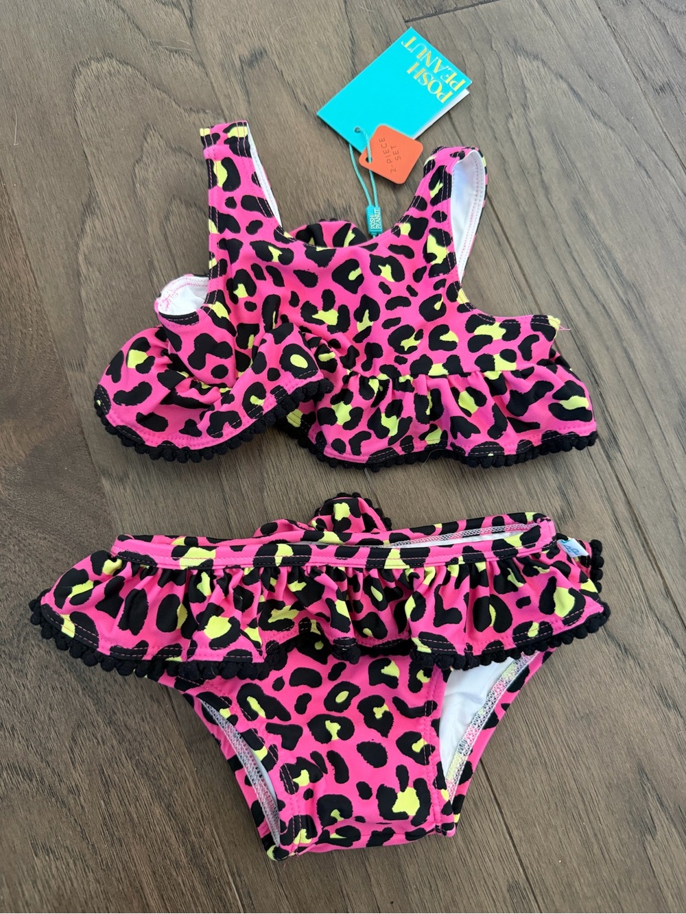 Posh Peanut Pink Leopard Ruffle Two-Piece Swim Set